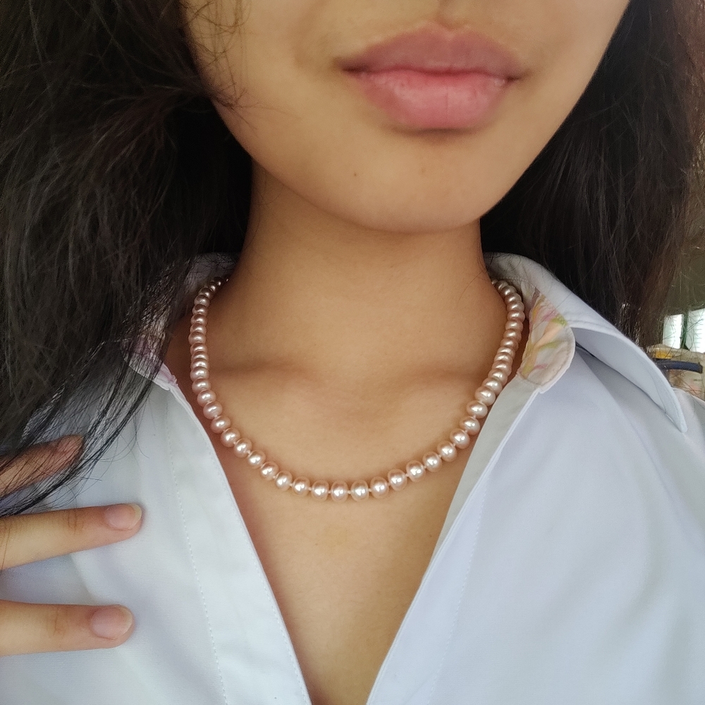 Genuine Rose Cream Pearl Necklace